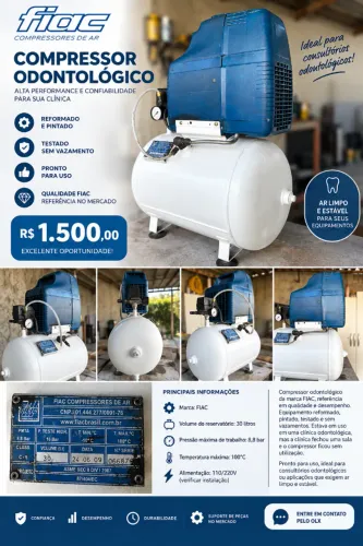 Compressor Odontológico FIAC 30 Litros Reformado e Testado
