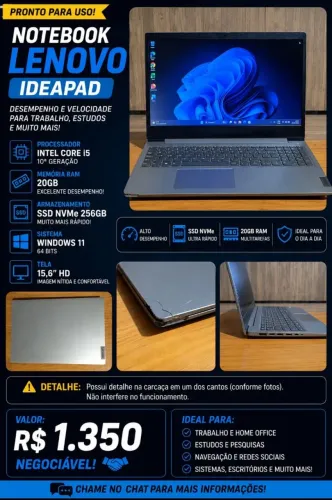 Notebook Lenovo IdeaPad i5 10ª Geração | 20GB RAM | SSD NVMe 256GB
