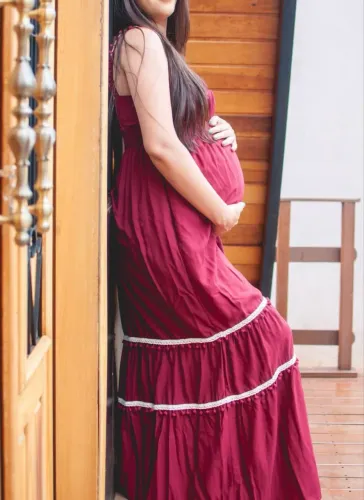 Vestido longo M Bordô/vinho para gestantes e lactantes