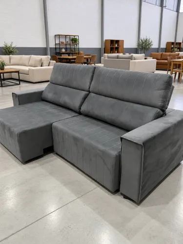 Sofá Gigante 2,50 Retrátil e Reclinável Veludo Cinza ÚLTIMA PEÇA