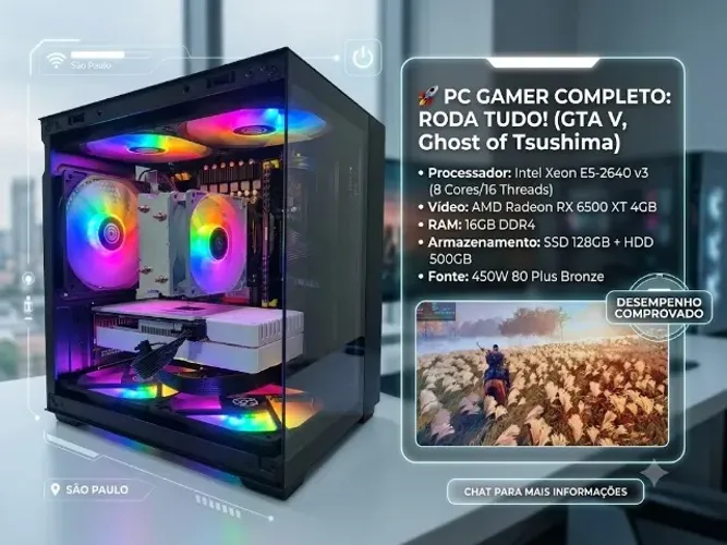 PC Gamer Completo (Xeon + RX 6500 XT) - Roda Tudo! (GTA V, Ghost of Tsushima)