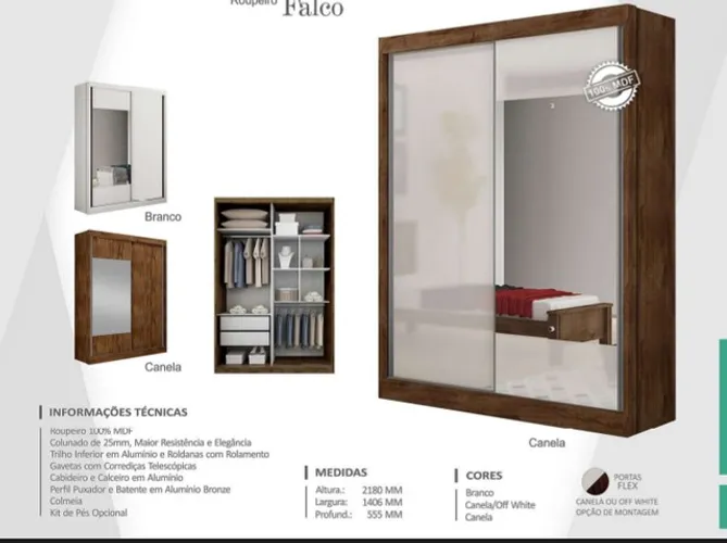 Quarto roupeiro com espelho 100% MDF 