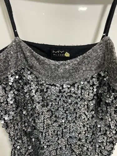 Vestido de Paetês Preto e Prata My Place