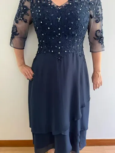 Vestido Festa Azul Petróleo Midi Tam 40