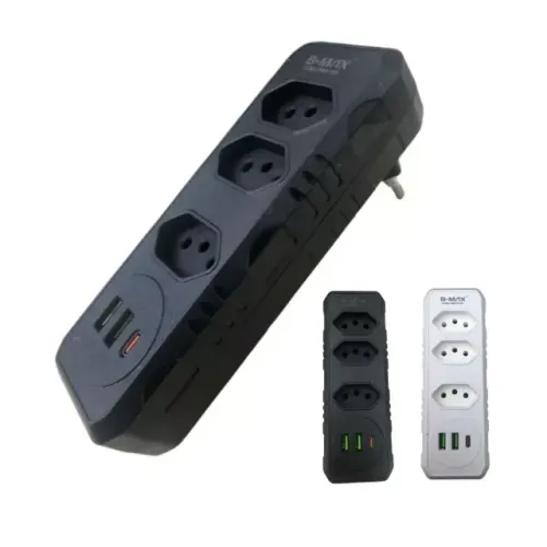 Conector De Extensão Portátil Conversor De Tomada 3 Tomadas 2 Usb 1 USB C Bivolt Power
