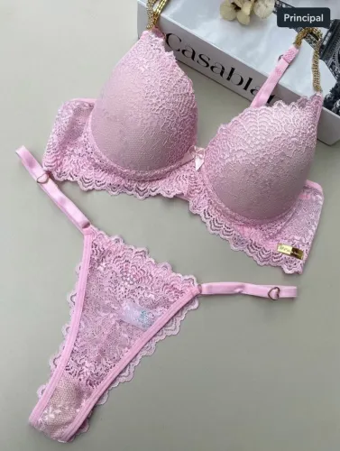 Conjunto de Lingerie Renda Rosa - Tamanho M