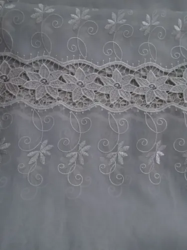 Cortinas em voil bordado de luxo 6 peças 2,87 altura