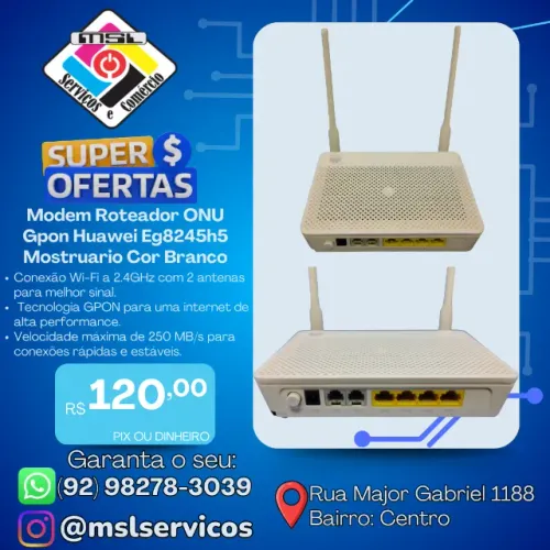 Modem Roteador GPON Huawei EG8245H5 - Mostruário | Wi-Fi 2.4GHz ? Alta Performance ?