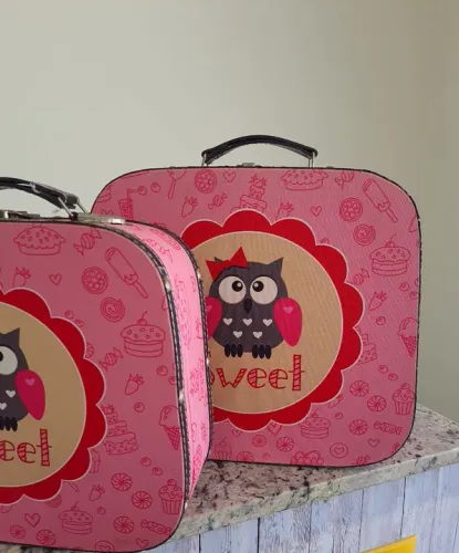Maleta Decorativa Corujinha - Kit 2 Peças