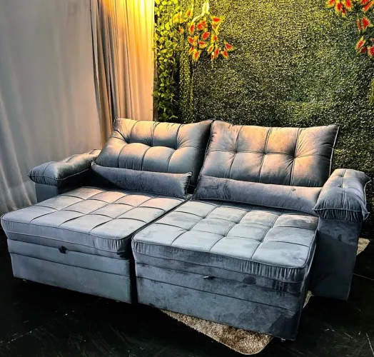 Sofa cinza retrátil e reclinável 