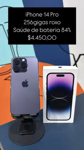 iPhone 14 Pro / 258GB / Roxo / Saúde de bateria / R$ 4.450,00