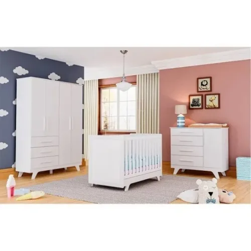 Quarto Infantil Retro 4 Portas Lisa, 100% MDF