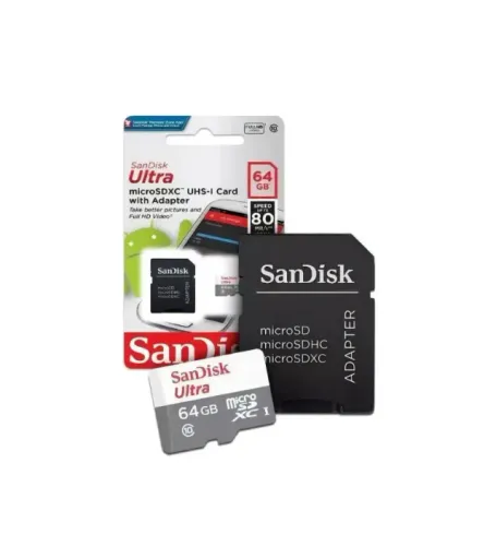 CARTÃO DE MEMORIA 64 GB MICRO SD COM ADAPTADOR SD 80 MBPS CLASSE 10 SANDISK ULTRA