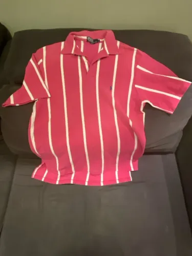 Camisa Polo Listrada Rosa