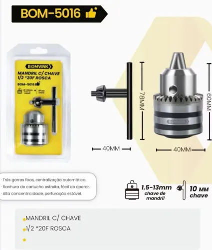 Mandril com Chave 1/2 - BOMVINK BOM-5016