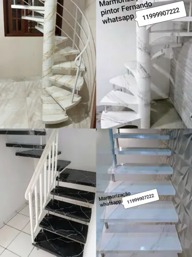 Marmorização em escadas... Feito com massas e líquidos.