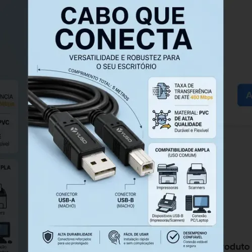 Cabo Para Impressora E Scanner Usb