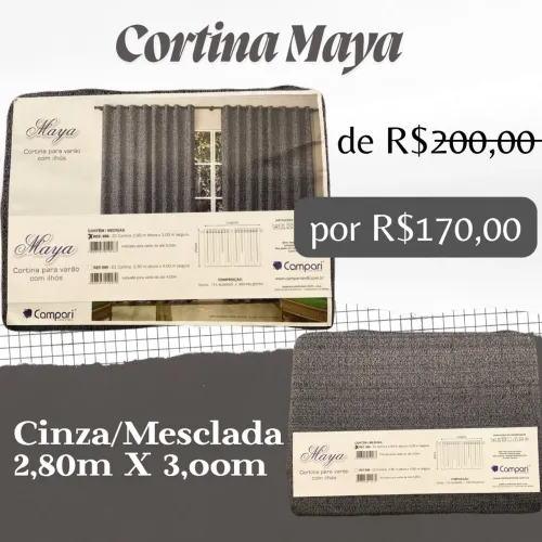 Cortina Rústica Maya Campari Cinza Grande (Nova)