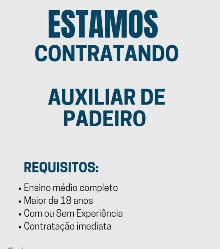 Vaga para auxiliar de padeiro