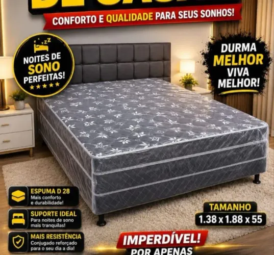 Cama box acoplada com espuma de 28 suporta 100 kg cada lado