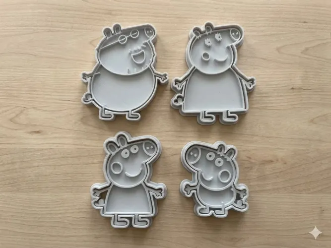 Kit 4 Cortadores e Carimbo De Biscoitos Formato Peppa Pig 3D Confeitaria Massa Cozinha
