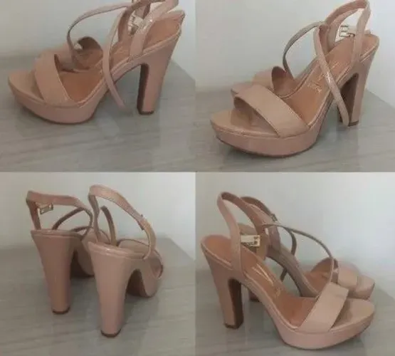 Sandália Vizzano Nude Verniz 36 (Salto Alto / Meia-Pata) - Muito Nova!