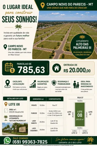 Venda de ágil de Lote no Alto das Palmeiras III - Campo Novo do Parecis