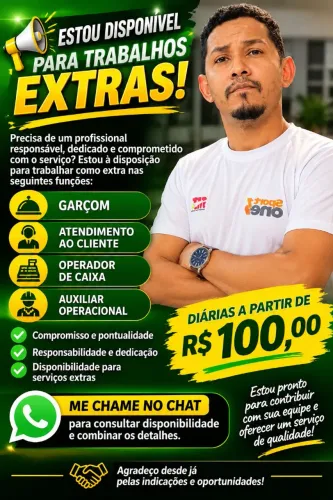 EXTRA DISPONÍVEL PARA FERIADOS E FINAIS DE SEMANA