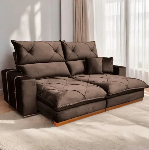 Sofá Retrátil Confort Max 2,00 m Veludo Marrom