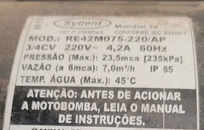 BOMBA PRESSURIZADORA SYLLENT 3/4CV 220V - ALTA PRESSÃO!