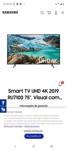 TV Samsung 75 Polegadas UHD Tela Rachada 