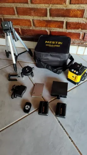 Kit Nível A Laser Verde 12 Linhas Esquadro + Suporte + Tripé Recarregavel Profissional Pru
