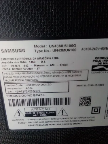 TV 43" Samsung Tela Quebrada UN43MU6100