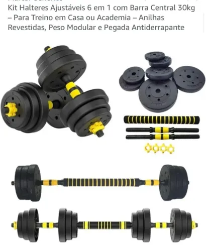 Kit halteres ajustáveis 6 em 1 com barra central até 30kg