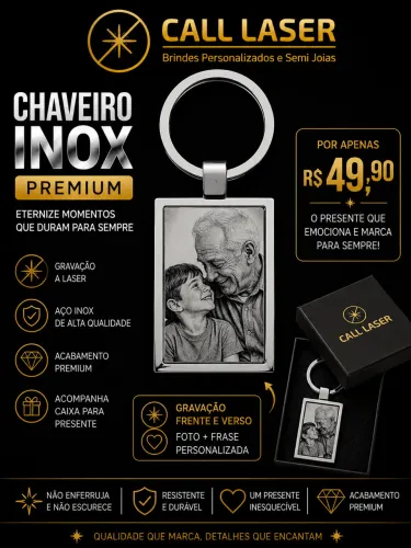 Chaveiro personalizado com foto realista gravada a laser