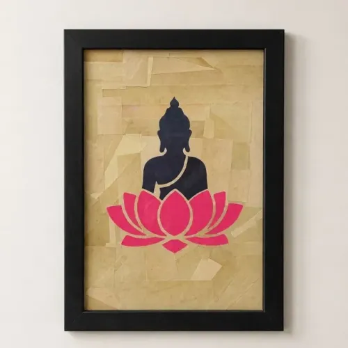 Quadro Artesanal - Buda e Flor de Lótus