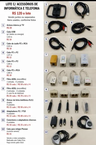 LOTE C/ ACESSÓRIOS DE INFORMÁTICA E TELEFONIA