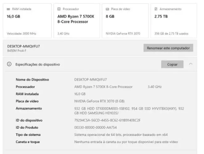 Pc gamer R 7 5700x + RTX 3070 