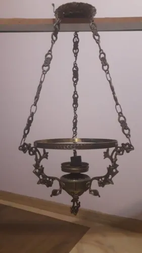Lustre antigo pendente de bronze maciço pesado 1 bocal - Relíquia bem conservado