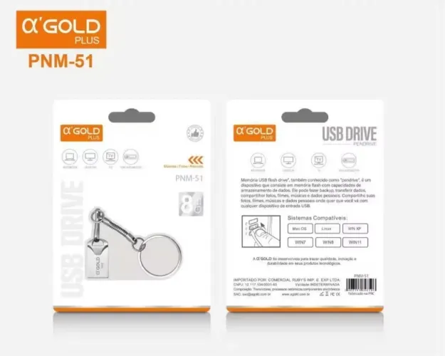 Mini Pendrive Chaveiro Metálico USB 2.0 8G original AGOLD
