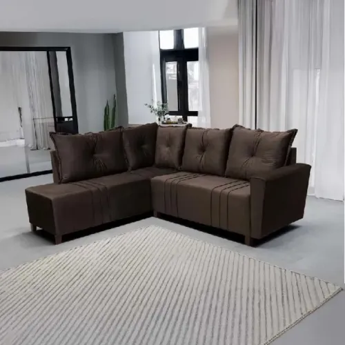 Sofa de Canto Debora Estofar Assento Mola Tecido Veludo - Praia Moveis 
