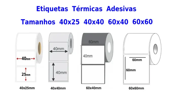 Etiquetas Térmicas Adesivas Medidas 40x25mm 40x40mm 60x40mm 60x60mm 100x150mm - Produto no