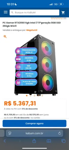 Pc gamer Rtx 2060 i7-11th 8gb Ssd avalio trocas 