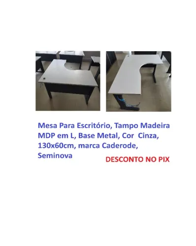 Mesa Para Escritorio Tampo Madeira MDP em L Base Metal,Cinza 130x60cm Caderode Seminova