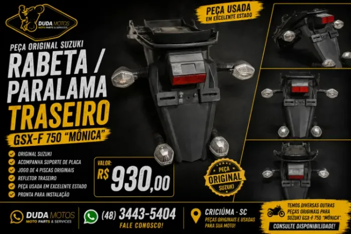 Rabeta / Paralama Traseiro Original Suzuki GSX-F 750 (Mônica) Completa
