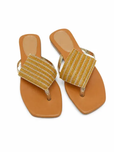 Rasteirinha Feminina com Strass Dourado Sandália Confortável
