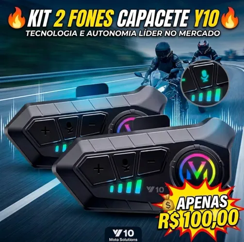 Kit 2 Fones de Capacete Y10 Para Motoboy