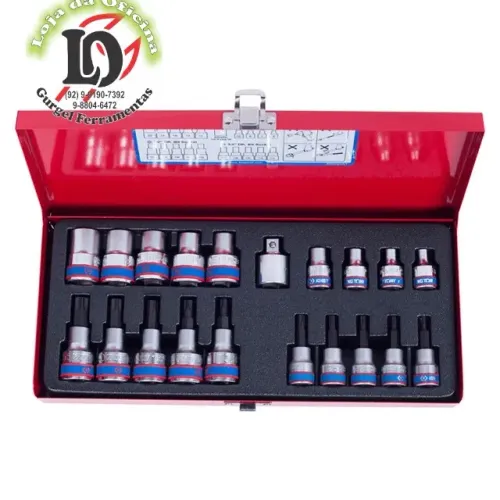 Jogo Soquete Torx macho e femea de 1/2 c/20 pcs adaptador 3/8 p/ 1/2 KingTony-KT7120PR