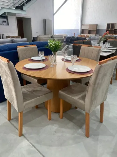 MESA DE JANTAR REDONDA 1,35 LAMINADO 4 CADEIRAS NOVAS