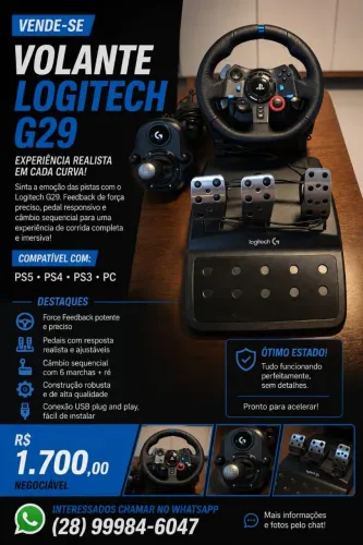 Volante Gamer Logitech G29 Driving Force Câmbio Driving Force Shifter Preto Logitech G